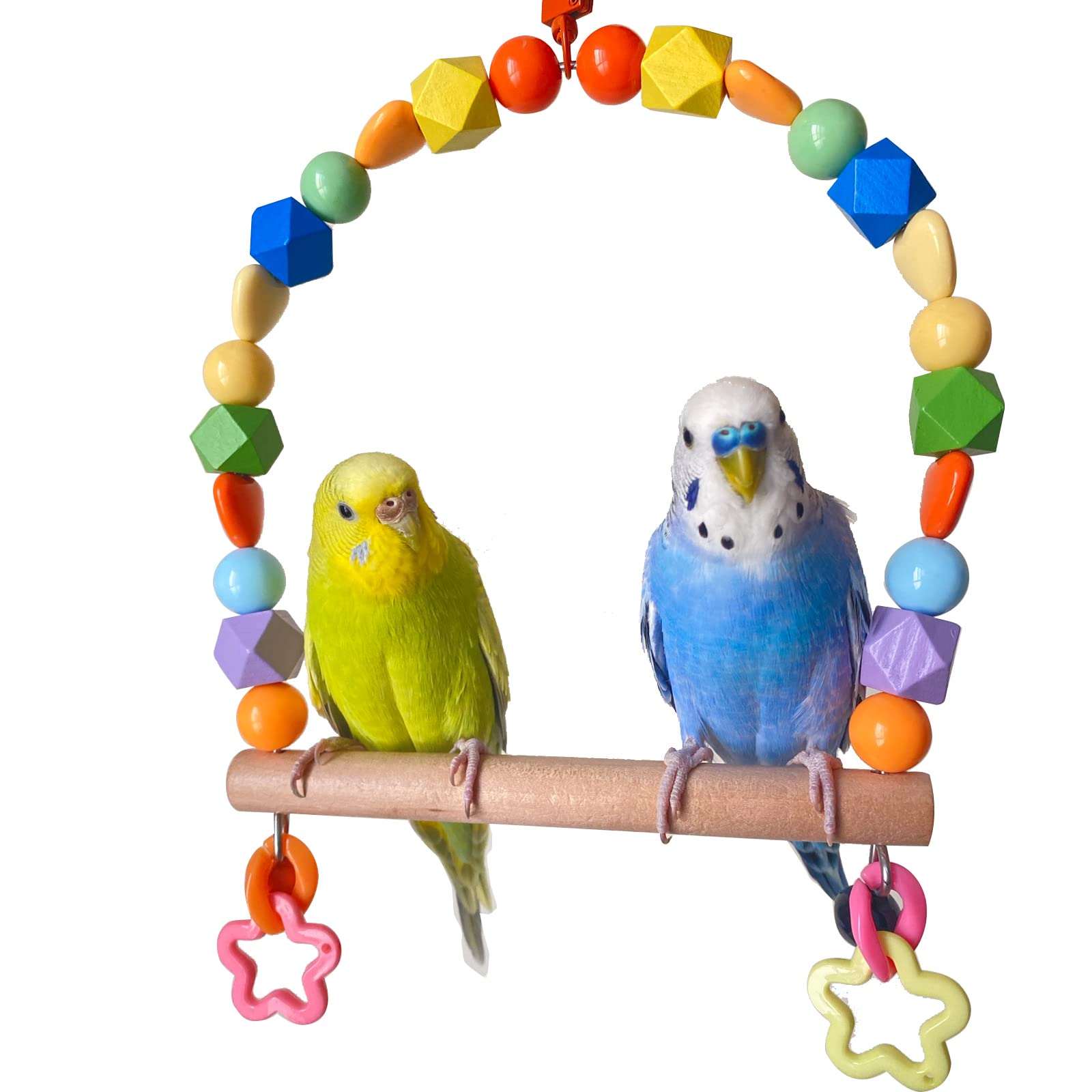 GUANLANT Wooden Bird Swings for Large Parrots, Cockatiel Perch Parakeet Swing Hanging Birdcage Stands Playground Play Gyms Accessories Colorful Beads