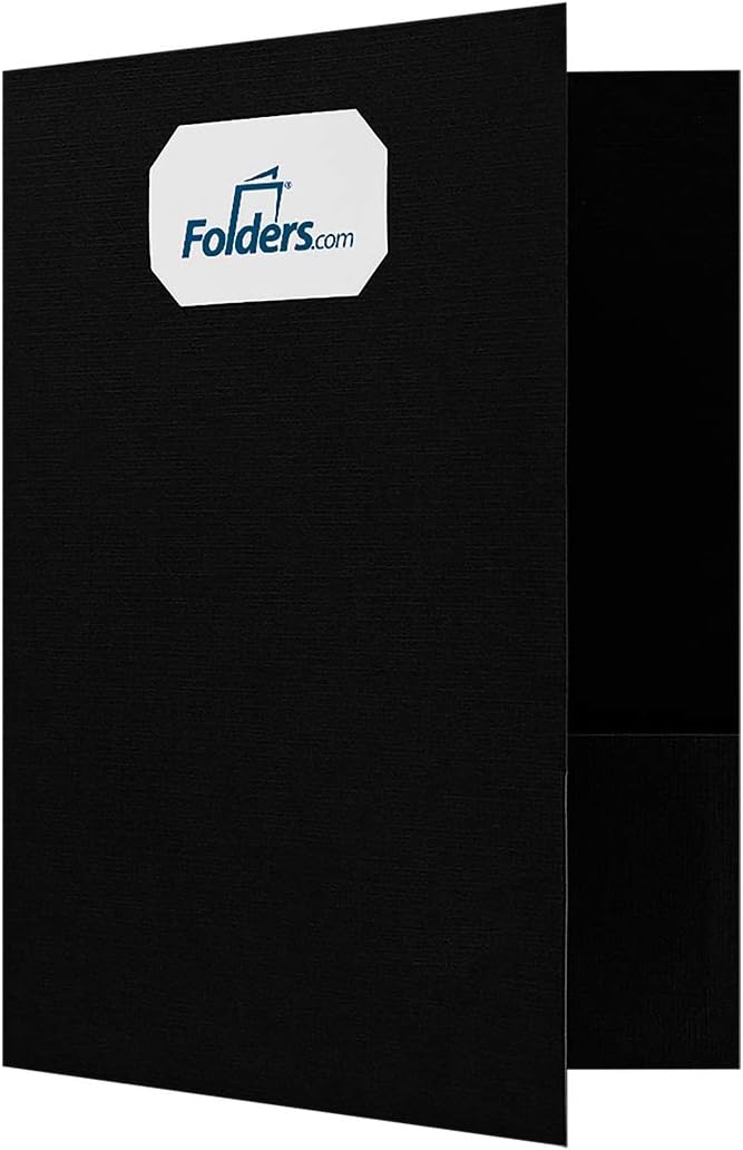 LUXPaper 9" x 12" Presentation Folders | Two Pocket | Front Cover Card Slits (Center) | Deep Black Linen | 100lb. Cover | 25 Qty