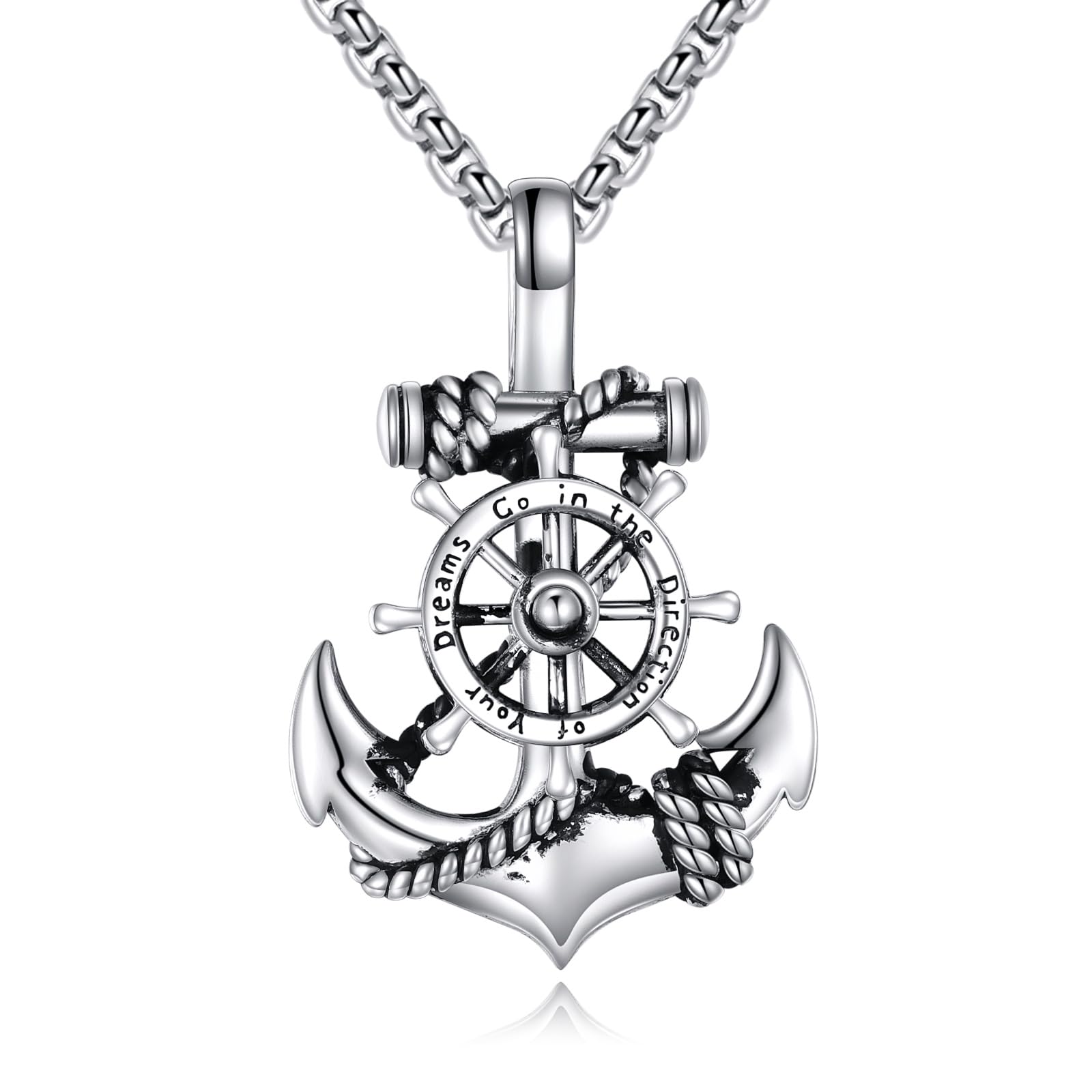 POPLYKE Collana con ancora per uomo e donna, regalo per lui, 20 + 2 pollici