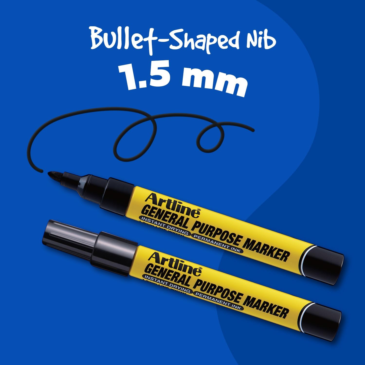 Artline General Purpose Markers | Professional Series | Permanent | For Most Surfaces | EKPR-GPM | 1.5mm Bullet Tip | Pack of 12 | Black