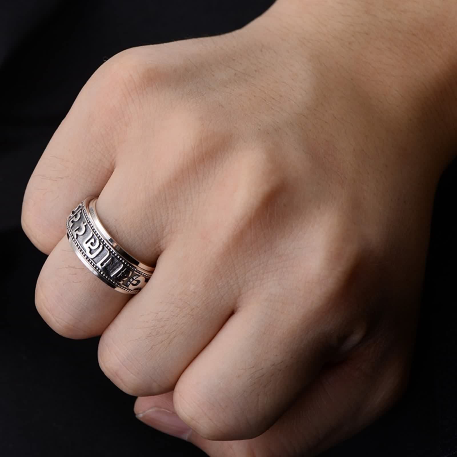 Anello da uomo, in argento Sterling S925, con spinner-mantra nero