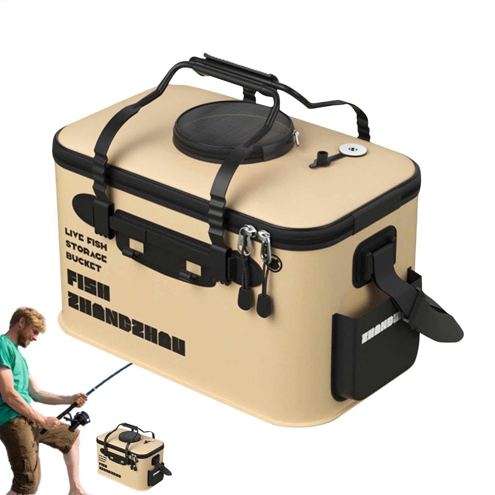 Fishing Bait Bucket - Live Fish Storage Container, Fish Protection Carrying Bag | Versatile Outdoor Camping Fishing Gear Foldable Bucket, collapsiible Minnow Bucket Fish Carry Bag for Travel Hiking