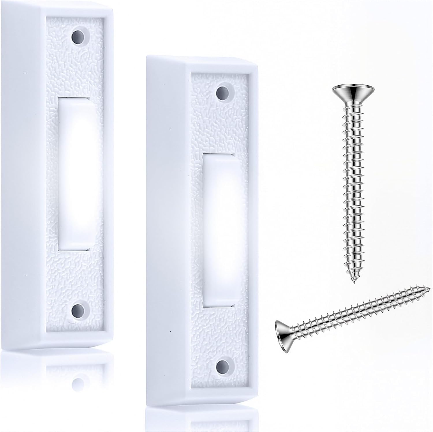 2Pack Door Bell Buttons Wired, Wired Door Bell Push Buttons LED Door Chime/White Door Bell Button, Lighted Doorbell Button for Most Door Bell Chimes White Light, Wall Mounted Doorbell Switch Garage