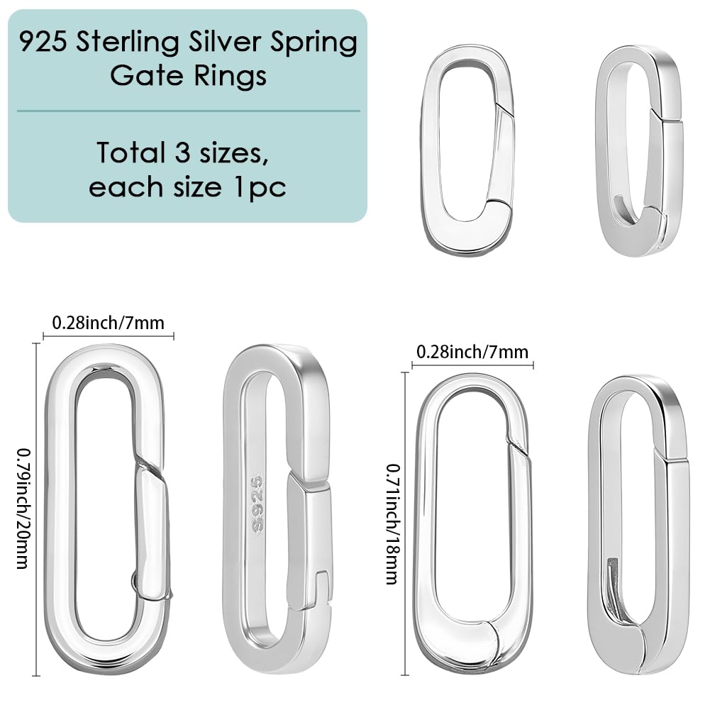 SUNNYCLUE 1 Box 3 Größen 925 ovale Federverschlüsse Aus Sterlingsilber Metall Federtorringe Karabinerhaken Schnappverschlüsse Für Armbänder Große Klemmverschlüsse Für Halsketten Verbindungsstücke Für