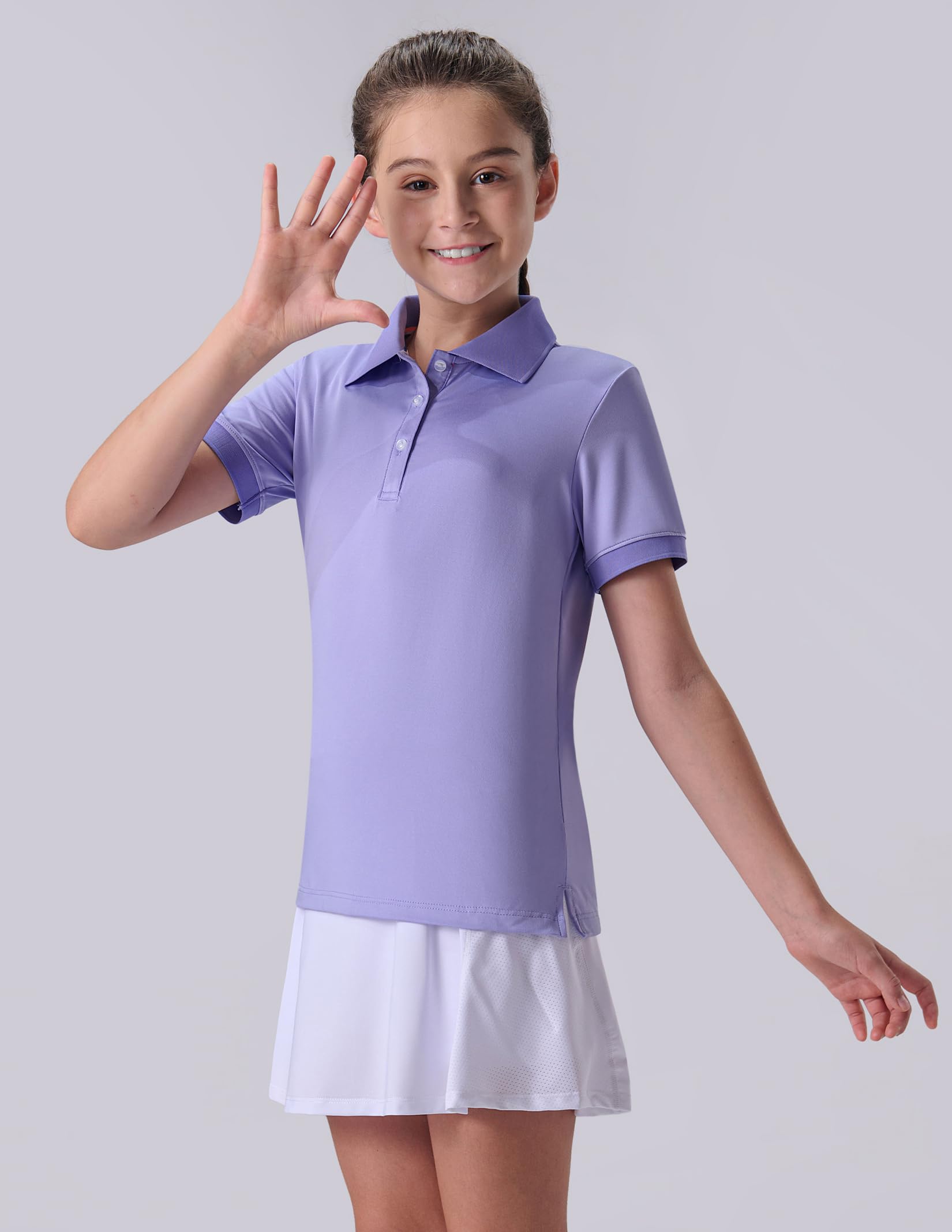 3 Pack Youth Girls' Performance Polo Shirts, Short Sleeve Pique Collared Kids School Uniform Tops (Set 5, Large)