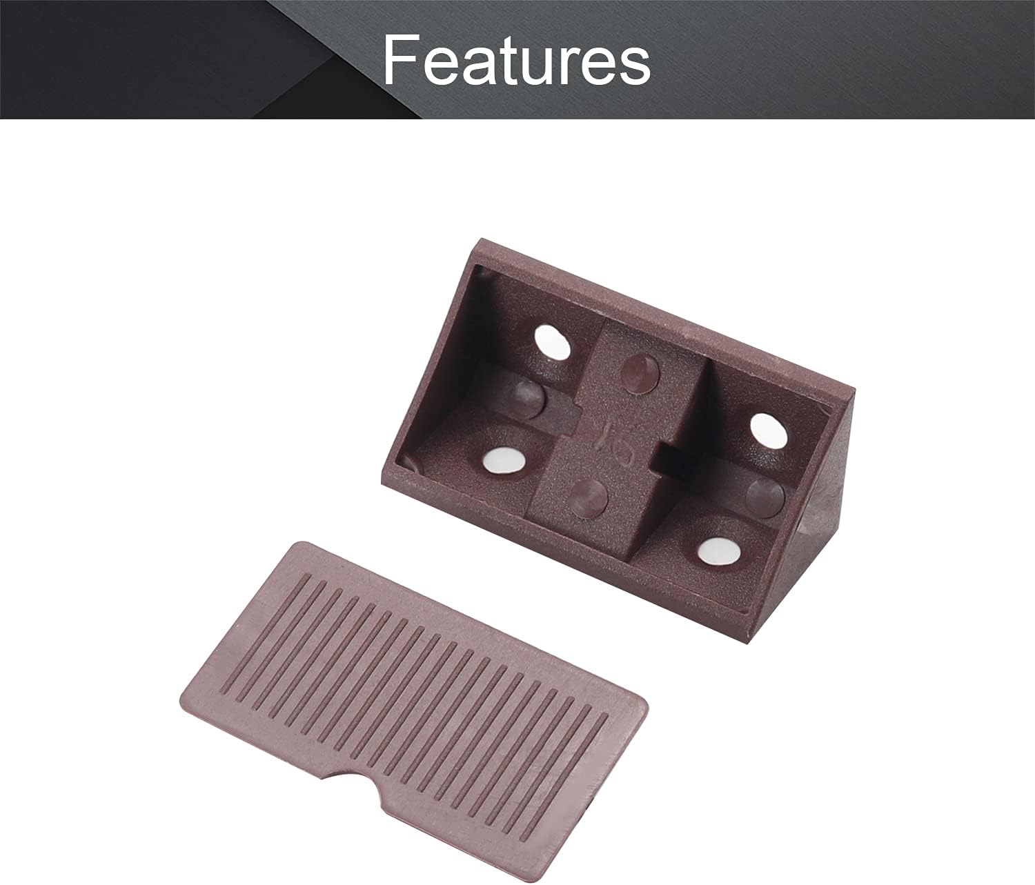 MroMax 50PCS ABS Corner Braces 1.65" x 0.79" x 0.79" Gusset Bracket Fasteners Shelf Cabinet Door 4 Holes Angle Brackets with Cover Cap Brown