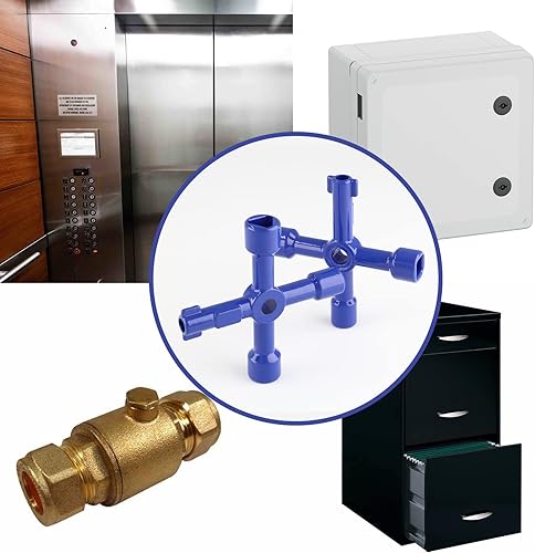 Miniatura 5 de Waziaqoc Llave multifuncional de 4 vías (paquete de 2), llave cruzada universal triangular de aleación de zinccuadrada para medidor de agua, válvula