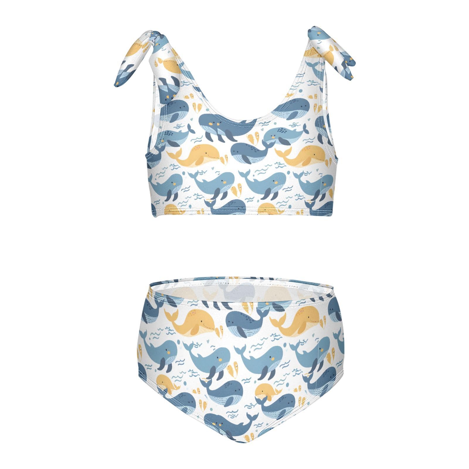 Girls Two Piece Tankini Swimsuits Whales Summer Bathing Suit Beach Swimwear Set, 11-12T Multicoloured