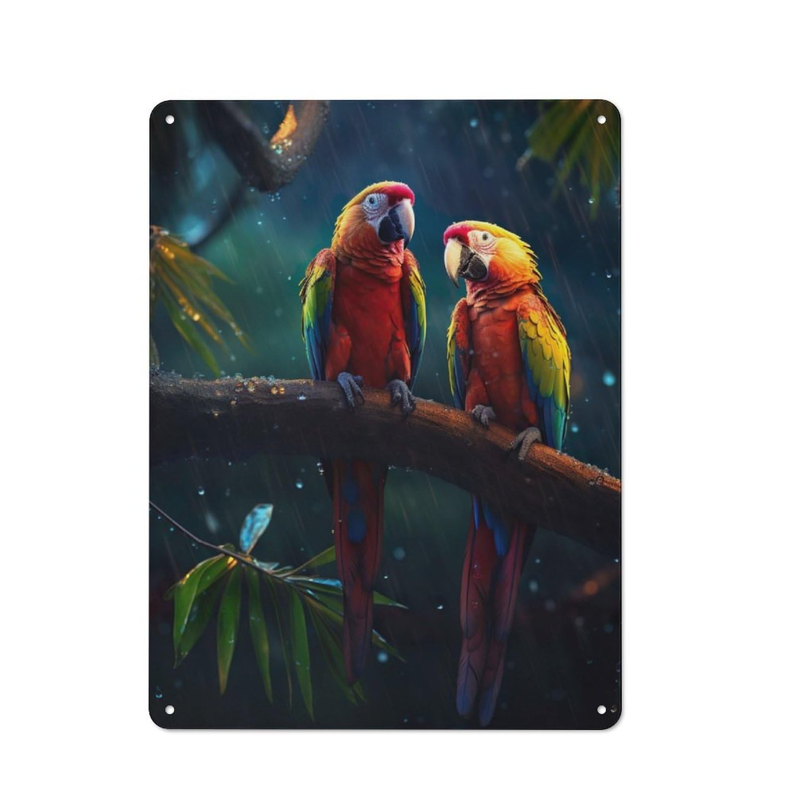 Junmoney Epic Rainy Parrots Vintage Decorative Tin Sign 40X30cm Featuring Retro Room Decor For Bedroom, Office, Home Bar Or Dining Room