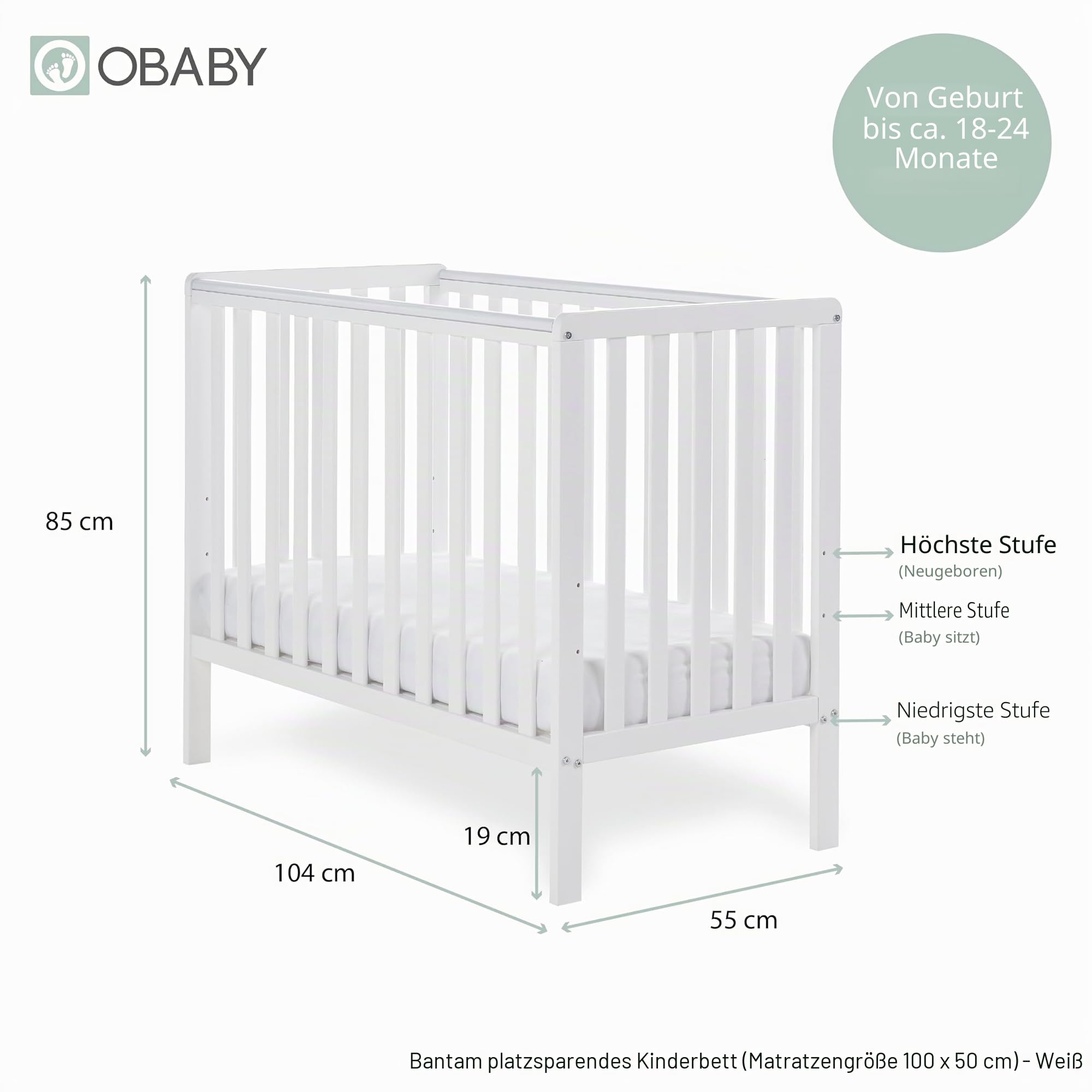 Obaby Bantam Space Saver Kinderbett, Weiß