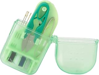 Caja de costura, kit de costura, mini caja de herramientas de costura de plástico color macaron para principiantes y ropa de emergencia con caja de almacenamiento(verde)