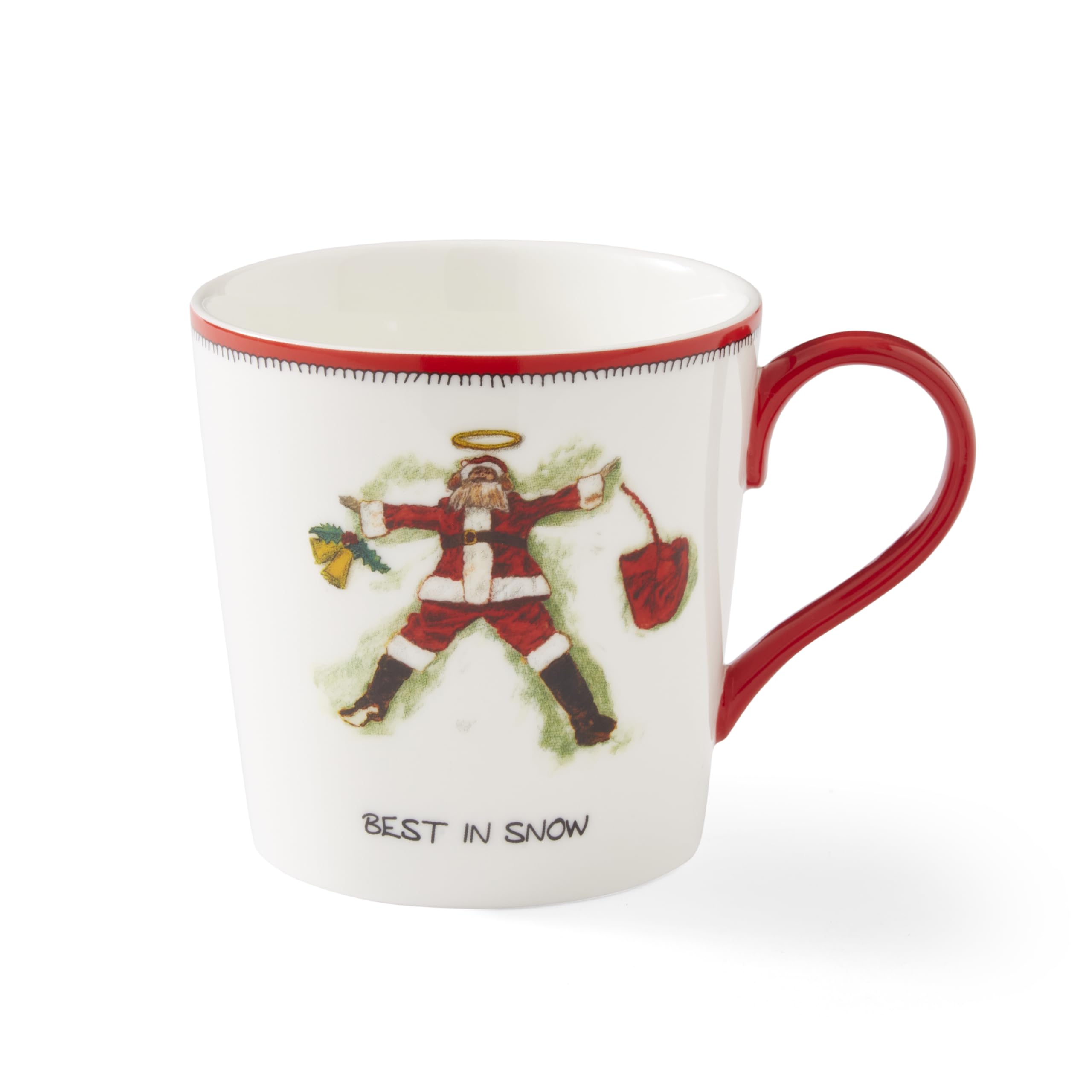 Spode Kit Kemp 12oz Festive Christmas Mug - Best In Snow Doodle Mug, Fine China Dishwasher Safe Holiday Coffee Mug with Handle for Cocoa, Tea, Gifts - A Cheerful Christmas Essential