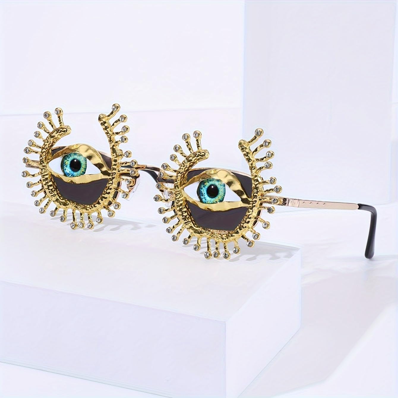 Rhinestone Funny disco rave trendy jersey shore y2k wrap around Party Unique Sunglasses Ladies Glasses - Image 3