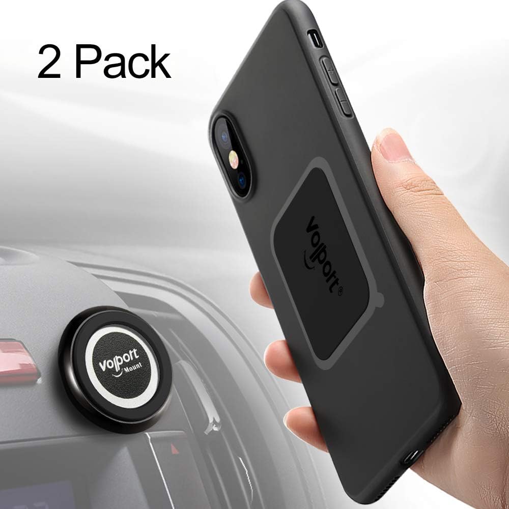 Volport Flat Magnets for Phone, 2 Pack Strong Hold Phone Magnet with Mount Metal Plate for iPhone Xs iPhone XR iPhone Xs MAX iPhone 8 Plus iPhone X iPhone 7 Plus Samsung Galaxy LG Huawei(Noble Black)
