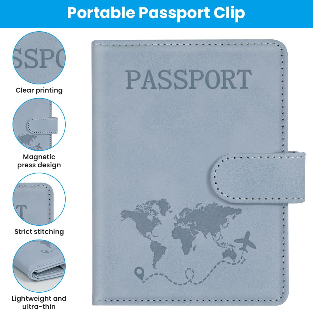 Protège Passeport,2 Pièces Couverture de Passeport avec Bloqueur RFID,Étui de Passeports en Cuir PU et Étiquette de Bagage pour Passeports, Cartes,Documents de Voyage(Rose)