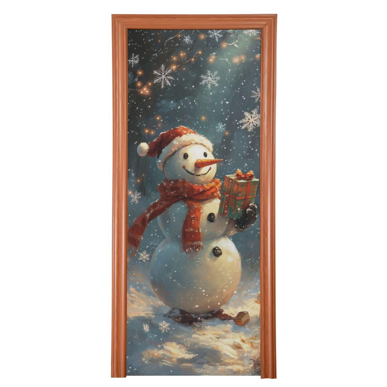FLildon Cute Snowman Christmas Door Cover Decoration, Party Accessory Porch Decor for Festive Ornament Room Door Covers 32 x 79 Inch