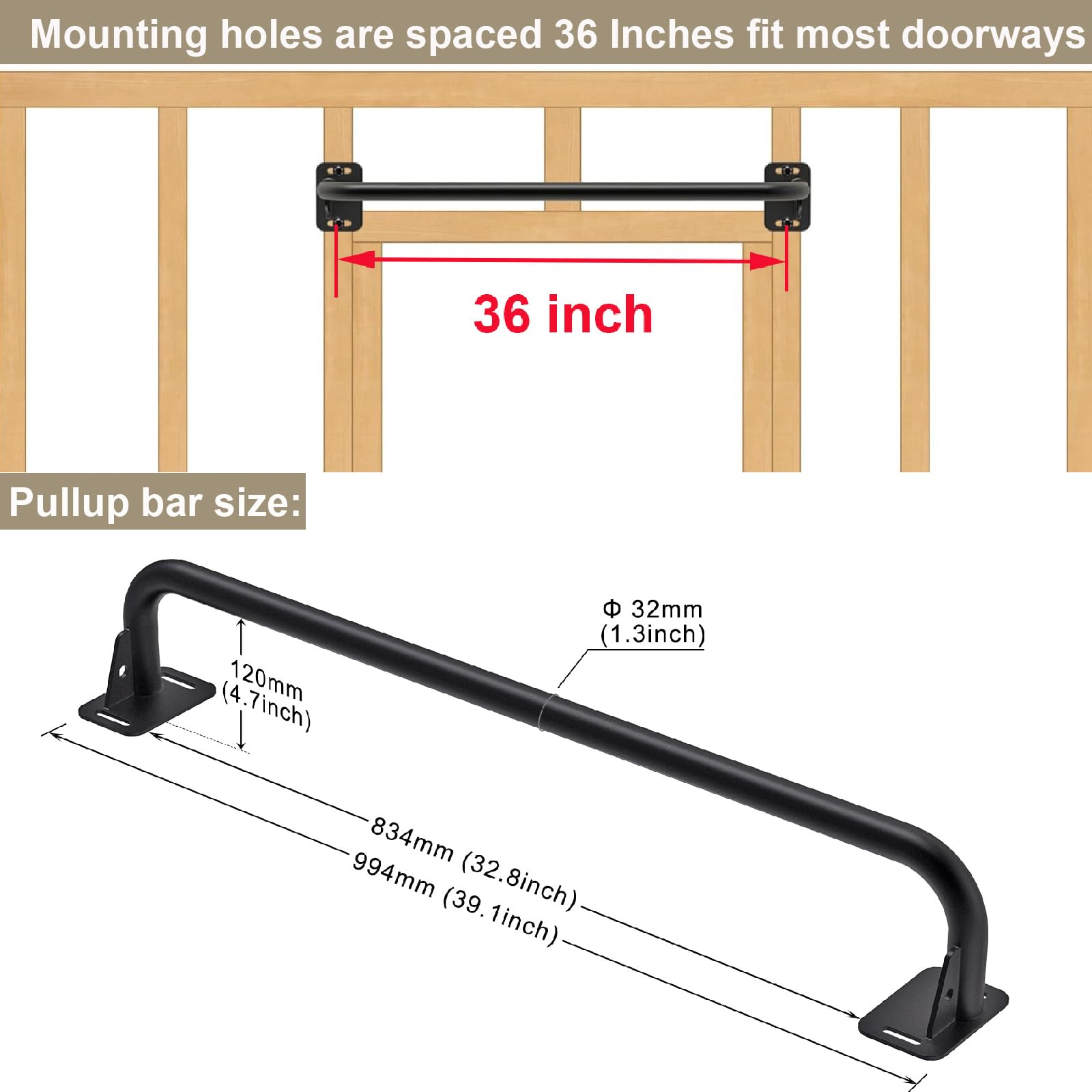 BeneLabel Klimmzugstange Wandmontage, Pull Up Bar Decke Fitness Krafttraining Klimmzug Stange für Erwachsene/Teenager Oberkörpertraining mit Karabiner & Hardware