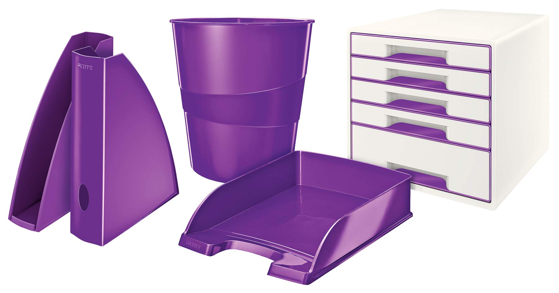 Leitz Papierkorb, 6er Pack, 15 Liter, Kunststoff, Violett, WOW, 52781062