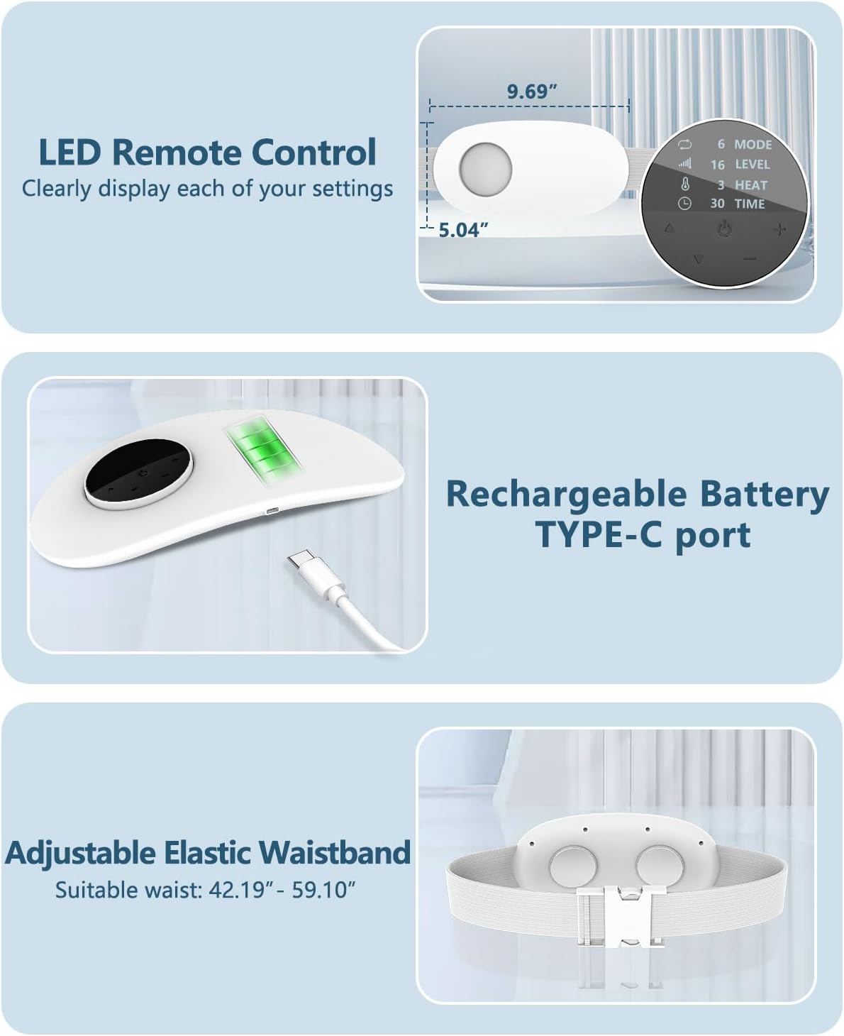 AJGJF Heating Pad for Back Pain Relief-Lower Back Massager with Heat,Abdominal Belly Massagers with 6 Massage&16 Levels,3 Heated,Cordless Portable Travel Waist Wrap Belt,Mothers Day Gifts for Him Her