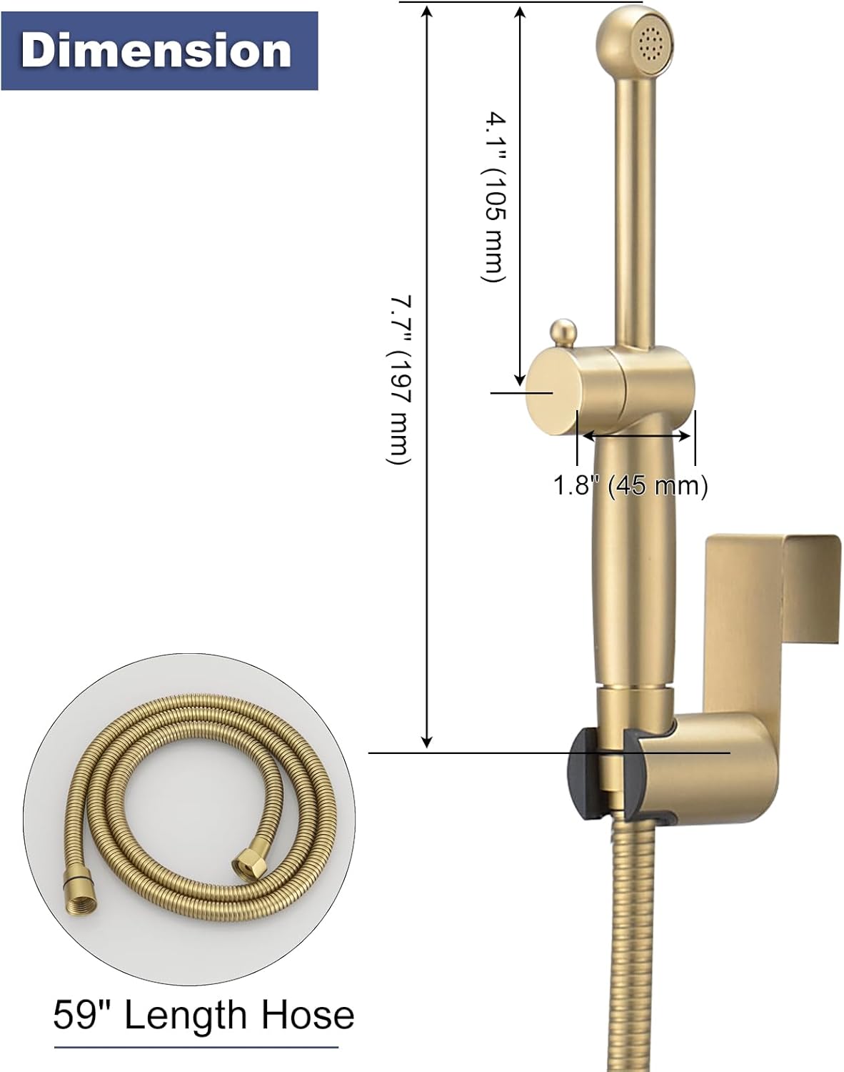 Gold Bidet Sprayer Set, Sprayer Faucet for Toilet with Adjustable Water Pressure, Handheld Bidet Attachment Set, Brushed Gold