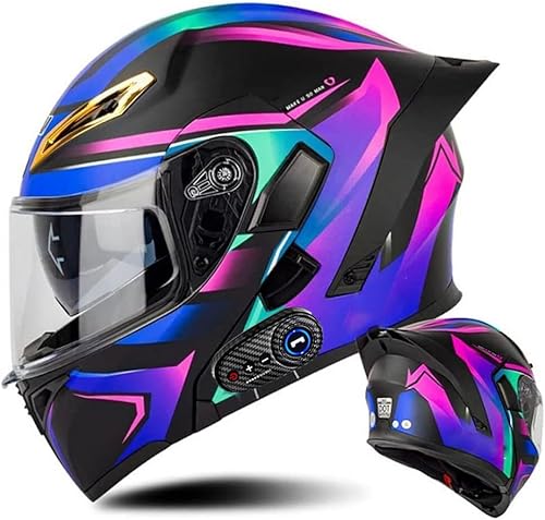 Casco de motocicleta con Bluetooth de cara completa abatible modular todoterreno aprobado por DOT doble visera antivaho casco de motocicletaATV