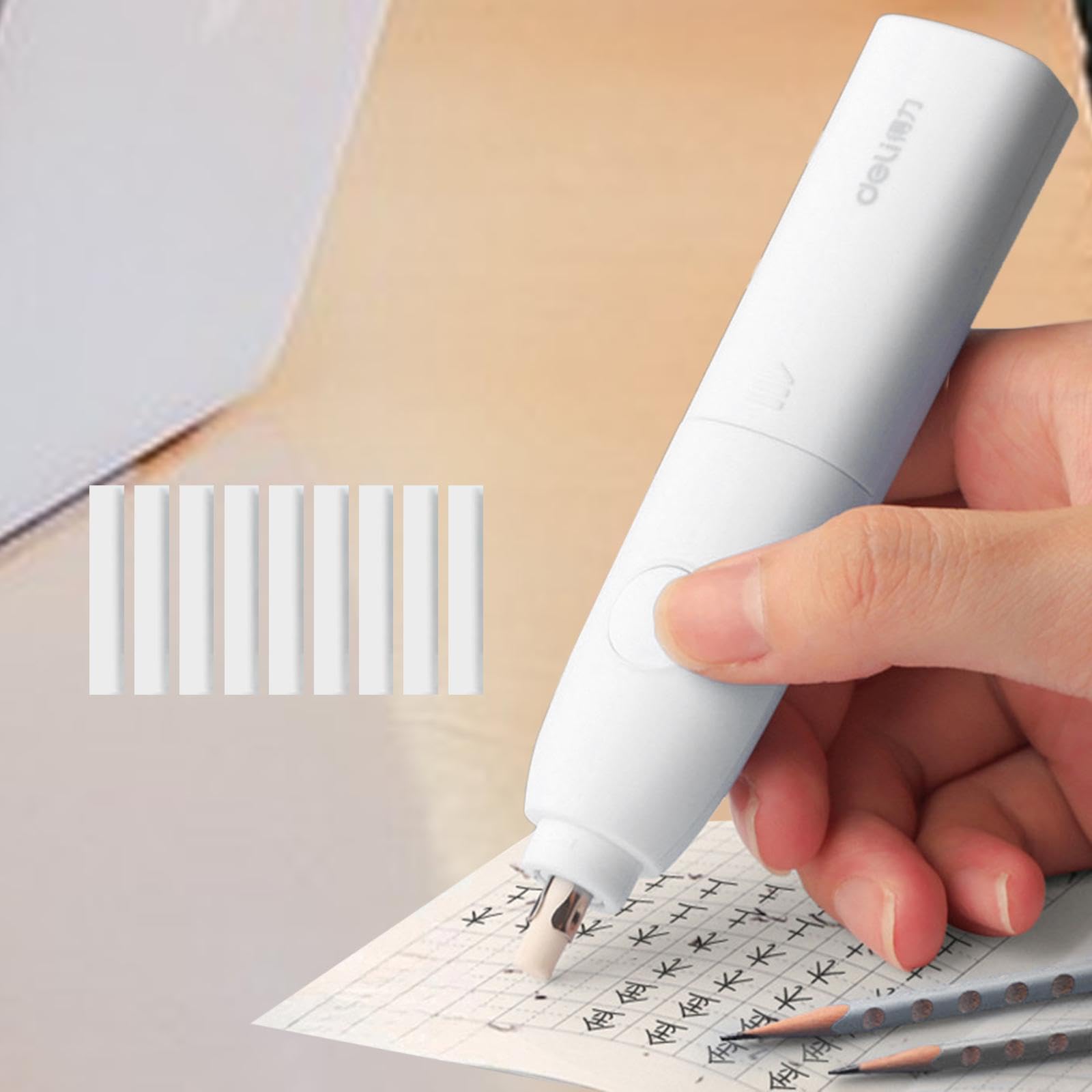 Gomma Elettrica con 10 Ricambi per Matita Artista Disegno Tecnico Schizzo Utensile Dettagliante Pulsante Comodo Rivestimento Trasparente Funzionamento, 5 pezzi