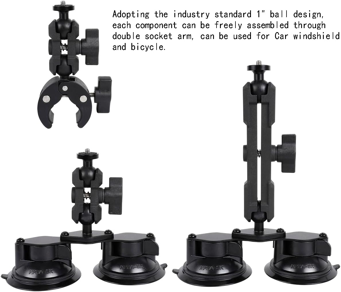 Car Mount for Insta360, 4 in1 Suction Cups Mount Kit with Invisible Selfie Stick for Insta360 ONE X5 X4 X3 X2 RS and Other 360 Cameras,Car Holder on Windshield Window/Hood/Top Roof/Trunk lid