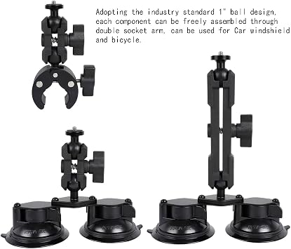 Car Mount for Insta360, 4 in1 Suction Cups Mount Kit with Invisible Selfie Stick for Insta360 ONE X5 X4 X3 X2 RS and Other 360 Cameras,Car Holder on Windshield Window/Hood/Top Roof/Trunk lid