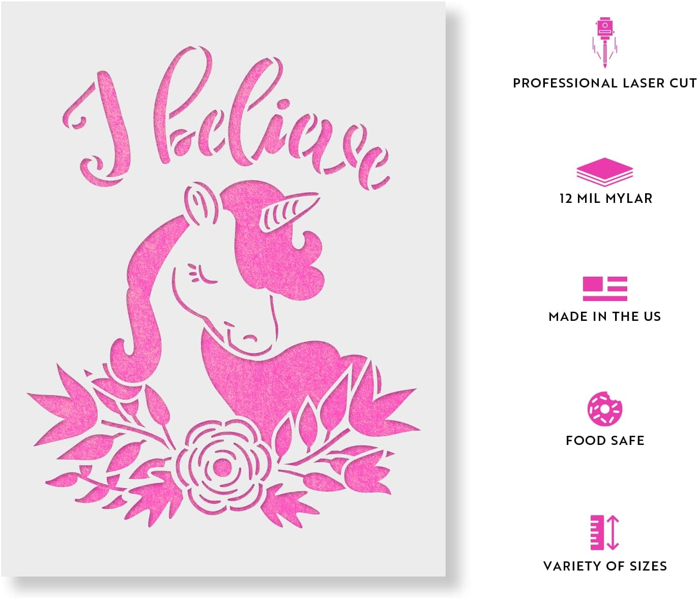 I Believe in Unicorns Stencil - Durable Fantasy Stencils for Designing Mystical Worlds, I Believe in Unicorns Stencils for Painting