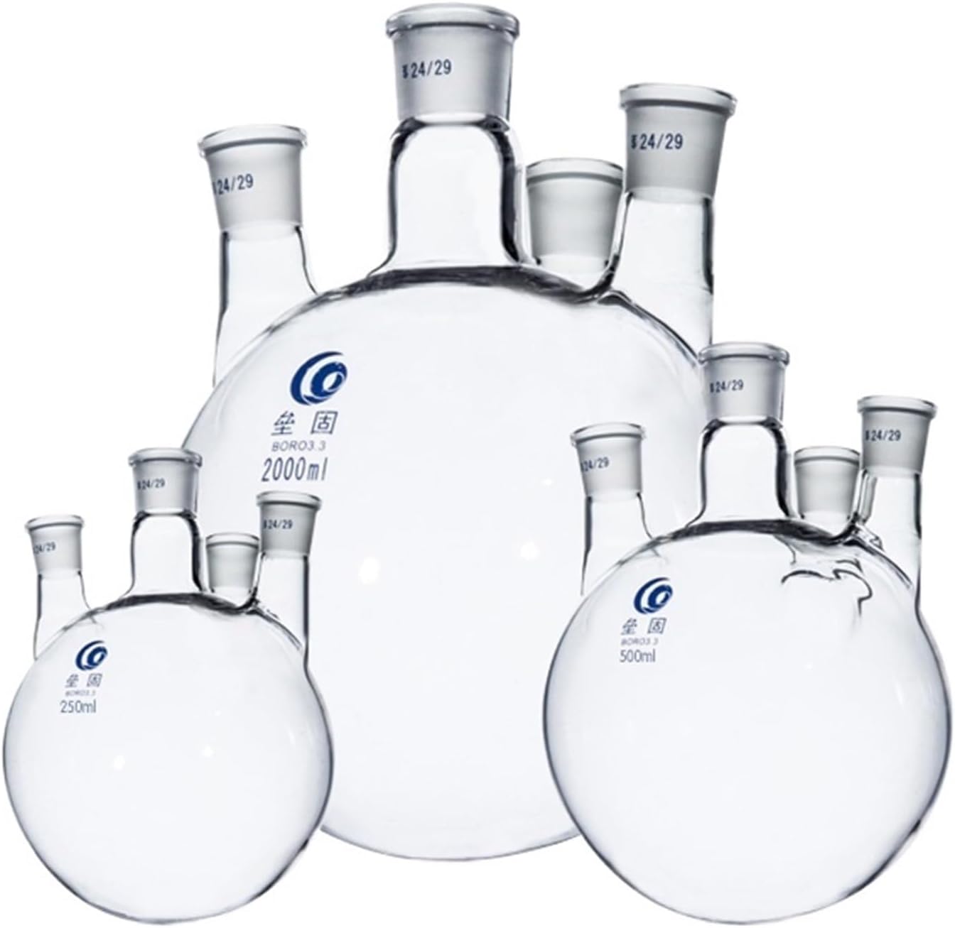 Straight 4-Necks labratory Flask Reactor Round Bottom Thicked Borosilicate Glass Reaction Flask(2000ml 24x24x24x24)