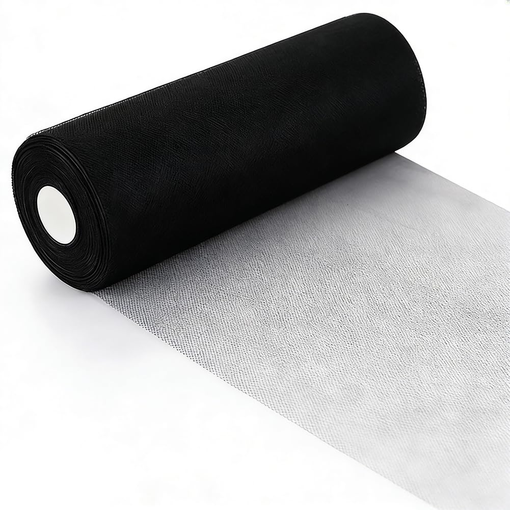 Rotolo di tulle e organza 30 cm x 92 m, nastro in tulle per decorazioni matrimoni e feste, tessuti al metro per lavori fai da te e artigianato, fiocchi (Nero)