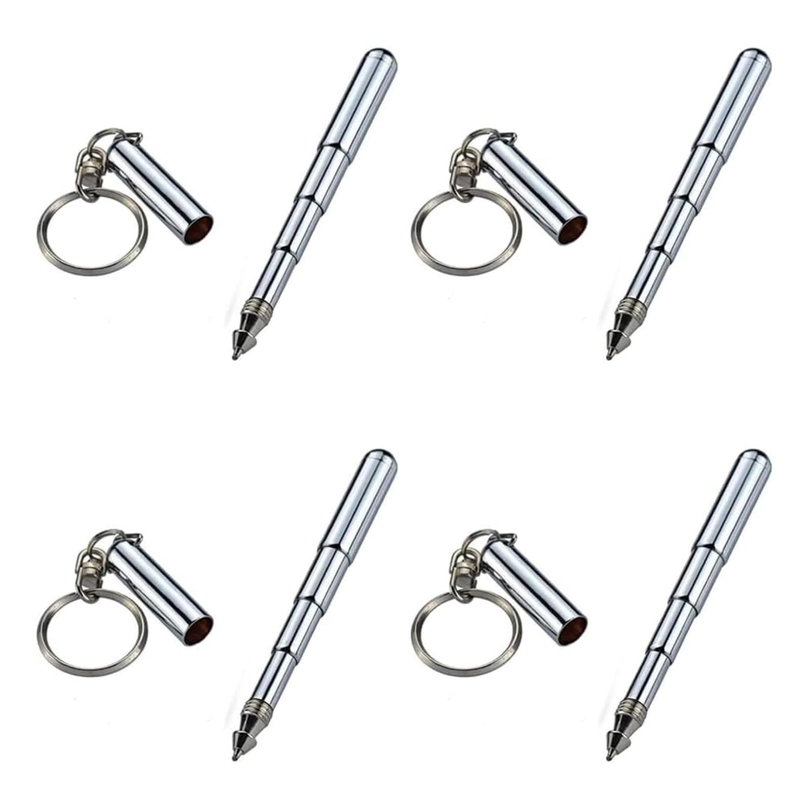 4Pcs Silver Retractable mini pen made of stainless steel Metal Tool Pen Retractable pocket pen keychain Dad gadgets, birthday, Christmas for Students, Office Staff, Construction Workers Car Keychains