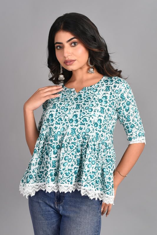 Image of KURTARI Women's Cotton Floral Anarkali Kurti Top | Printed Tunic Short Kurti for Women | Casual Party Ethnic Top
