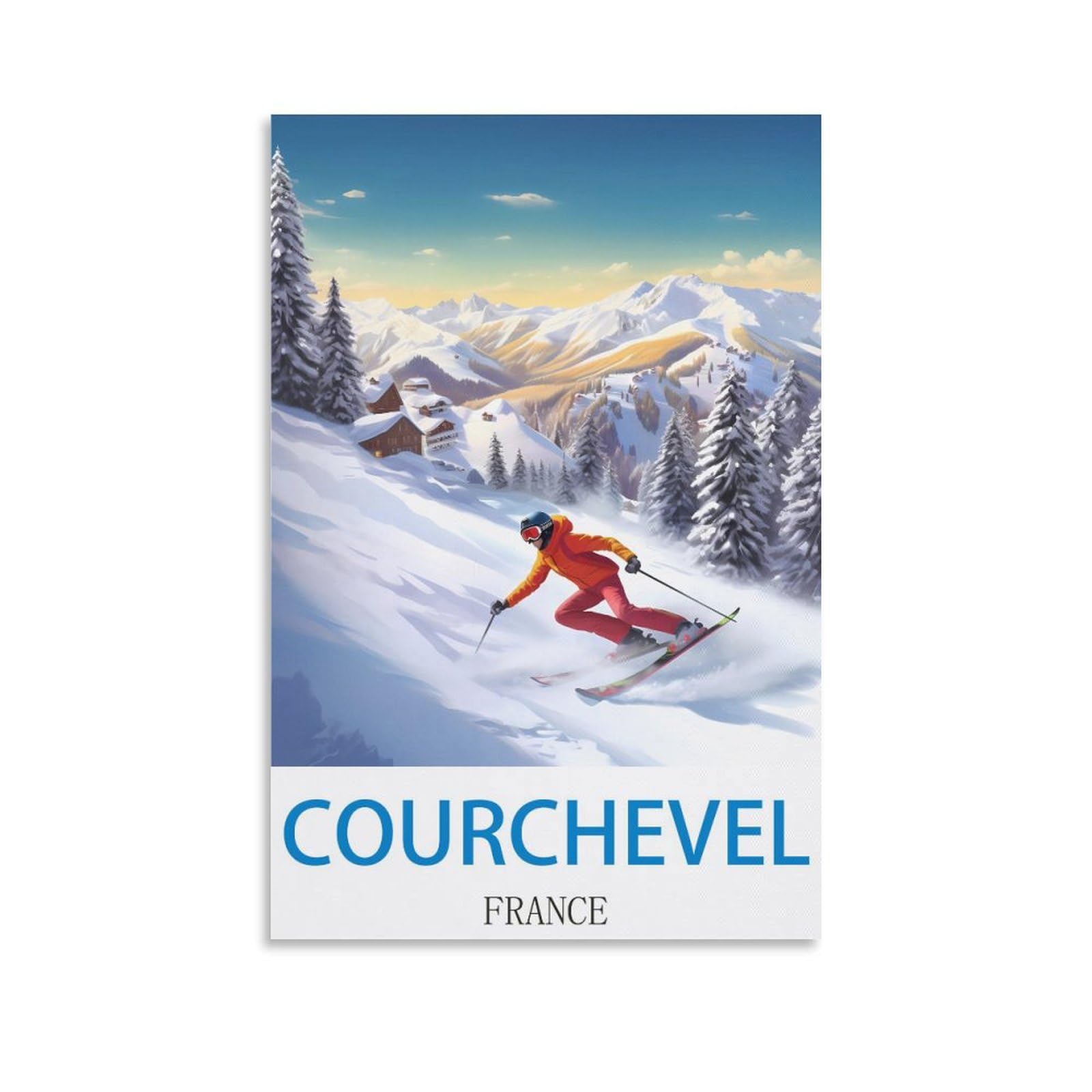 Heybox Unframe-Style Courchevel France Vintage Travel Posters Ski 12X18inch(30X45cm) Canvas Prints Wall Art Paintings For Home Office Living Room Decor