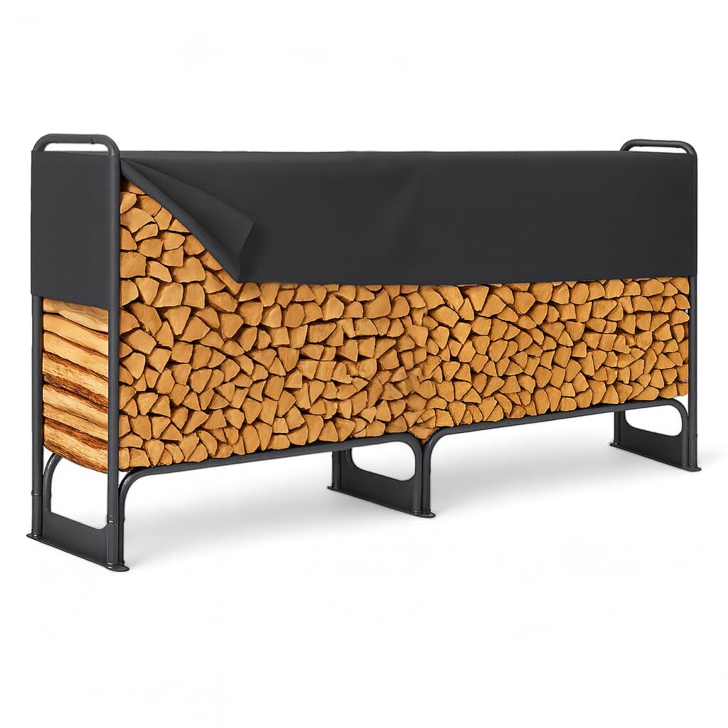 osoltus Kaminholzregal Metall Brennholzregal mit Abdeckung (XL (260 x 36 x 117 cm))