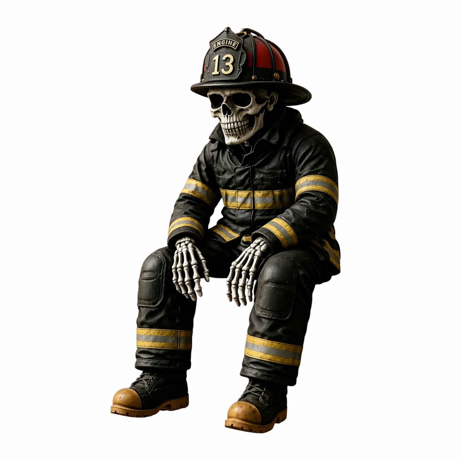ZoraYorce Firefighter Skeleton Shelf Sitter 3D Resin Statue