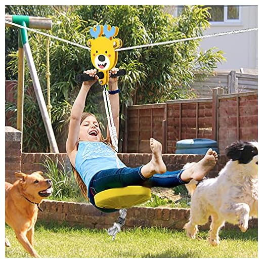 SEAAN 80ft Zip Line Kits- Zipline Kit for Backyard, Lovely Zipline Kit for Kids, with Stainless Steel Spring Brake and Seat, Outdoor Activity - Updated Version