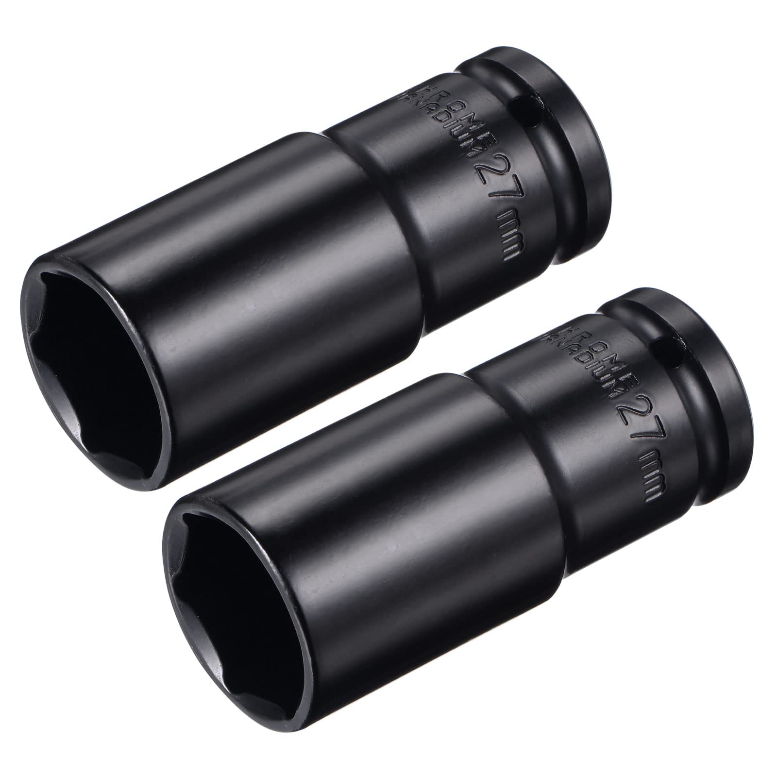 sourcing map1/2" Drive by 27mm Deep Impact Socket, Heat-Treated CR-V Steel 3.15" Length, 6-Point Metric Sizes 2 Pcs
