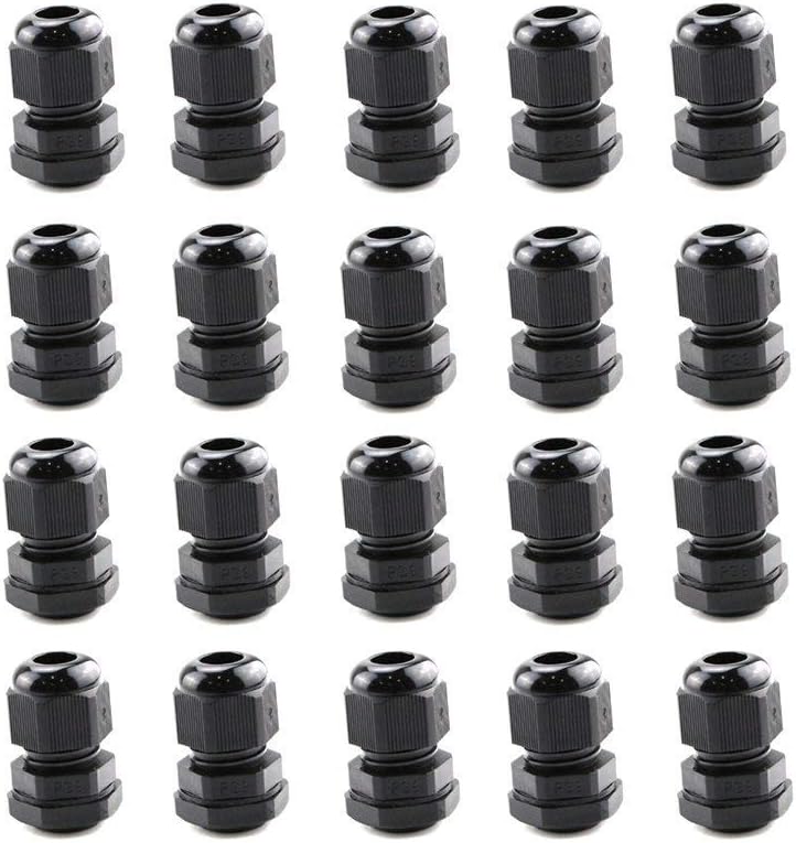 PG9 Plastic Waterproof Adjustable 4-8mm Cable Glands Joints with Gasket Pack of 20