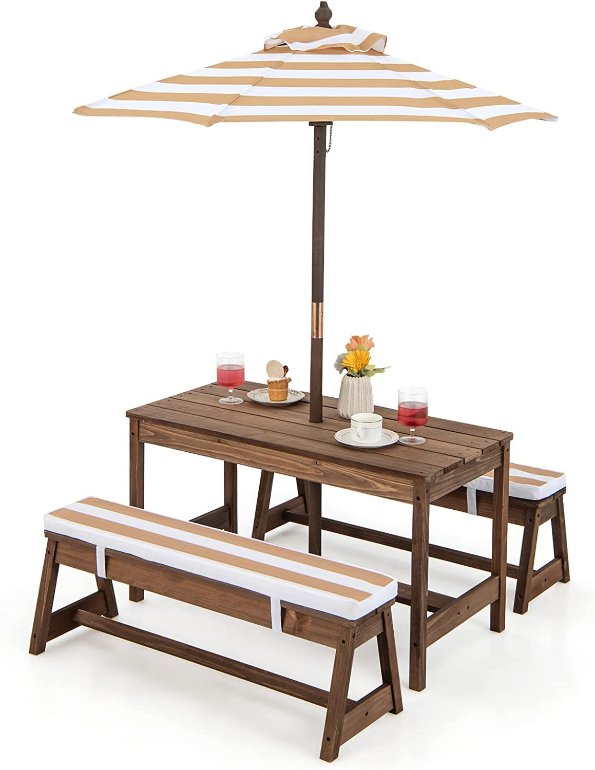 Table de pique-nique enfants ensemble table et banc en bois jardin terrasse avec parasol
