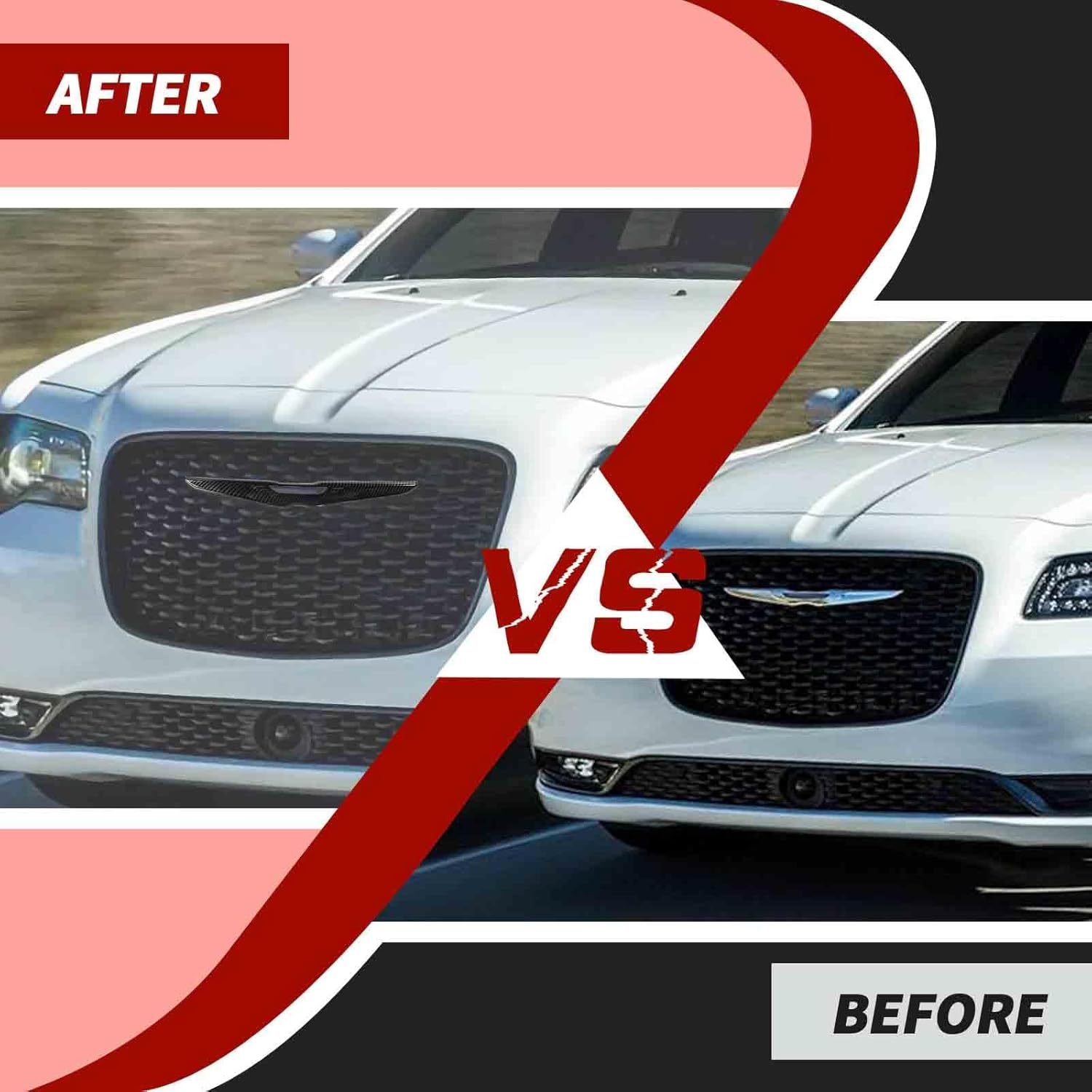 Carbon Fiber Front Bumper Grille Emblem Cover Rear Emblem Badge Cover Trim Kit Exterior Accessories Compatible with Chrysler 300 300C 2015-2023