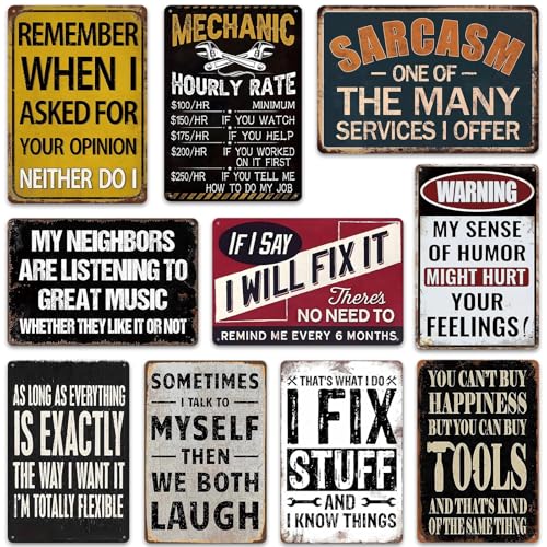 EudaBlos 10PCS Funny Vintage Metal Tin Signs 12x8 Inch Humor Wall Art for Man Cave Garage or Basement Decor Great Gift for Dad Fathers Day or Birthday