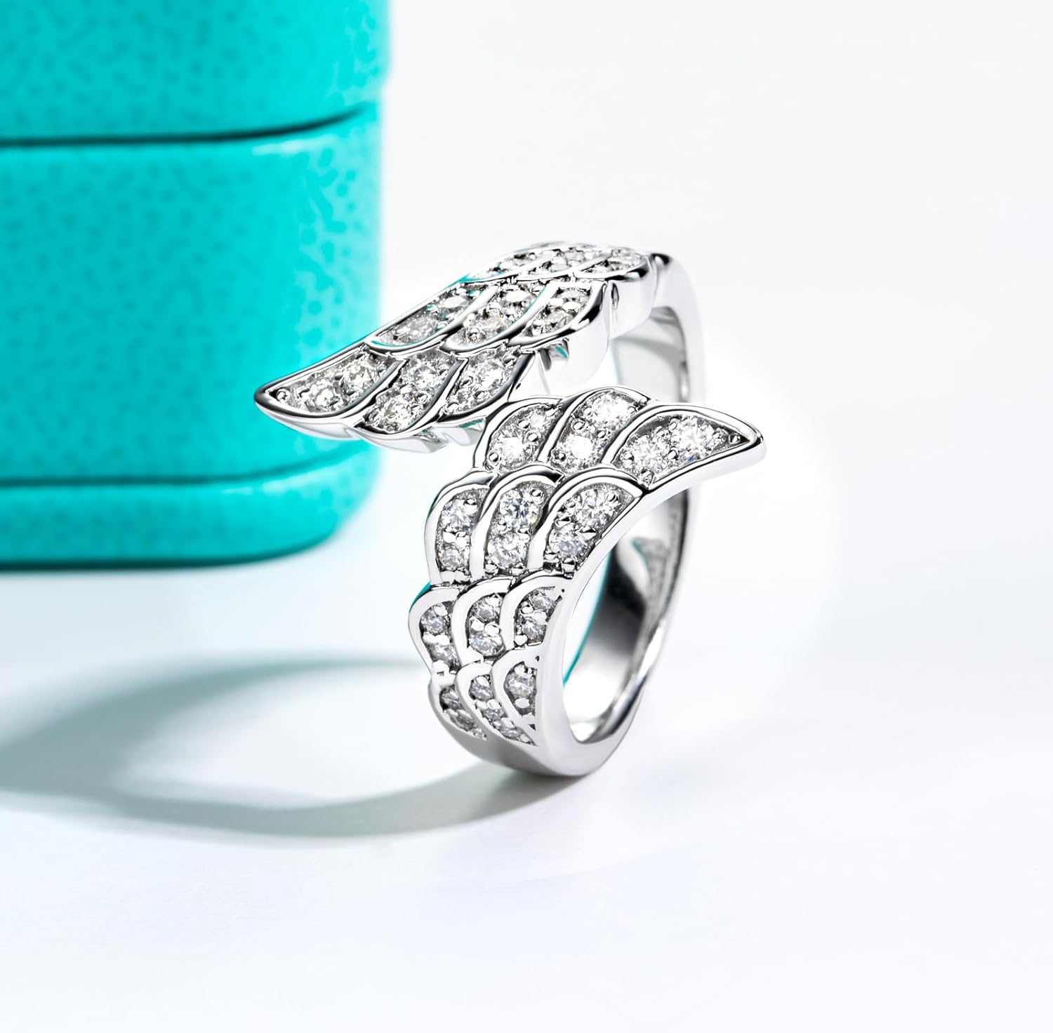 AnuClub Moissanite Angel Wing Engagement Ring D Color VVS1 925 Sterling Silver Feather Wedding Eternity Band Rings for Women with Certificate