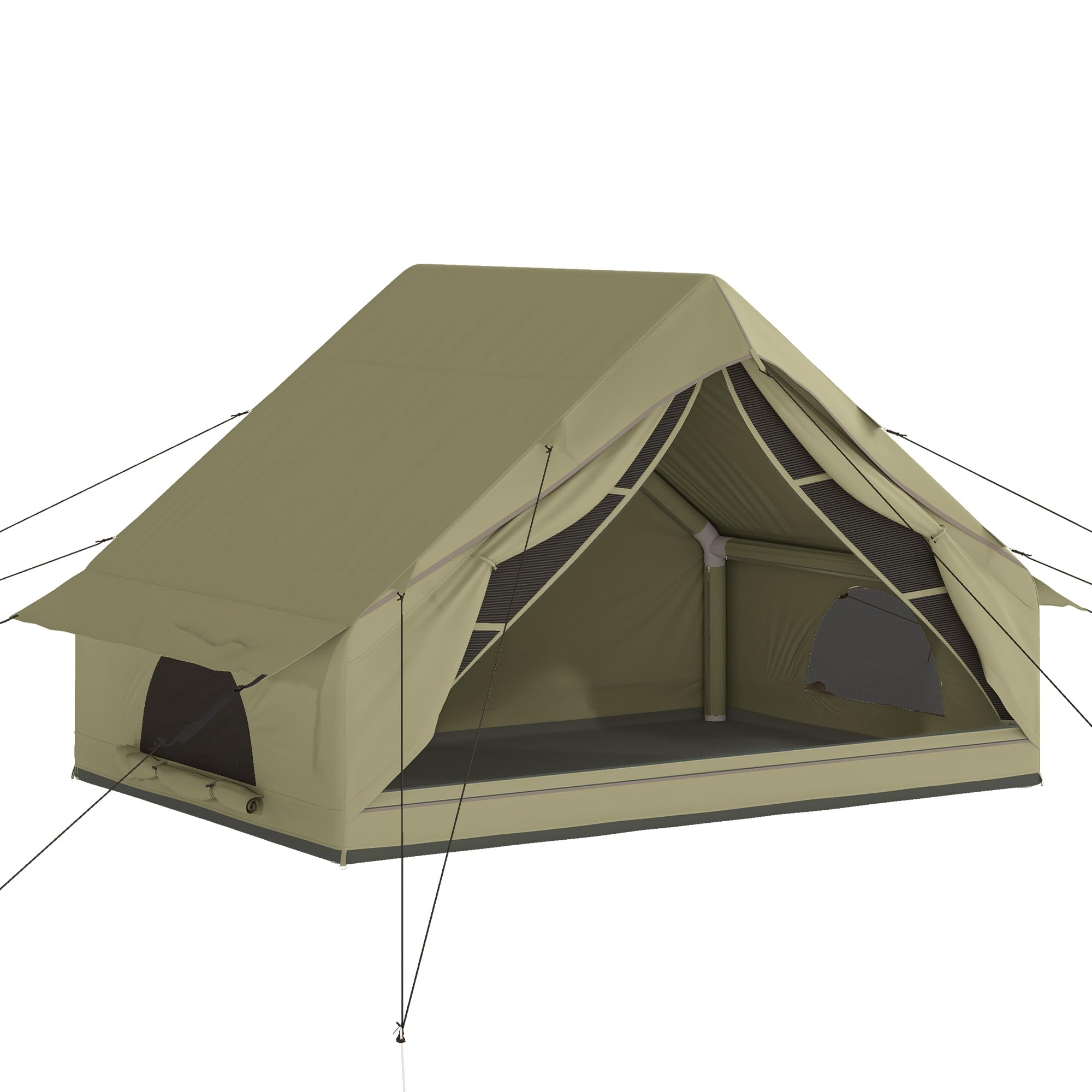 Outsunny Inflatable Camping Tent with Air Pump, Easy Setup 2-4 Person Blow Up Tent, 3000mm Waterproof with Mesh Windows and Carry Bag, Green