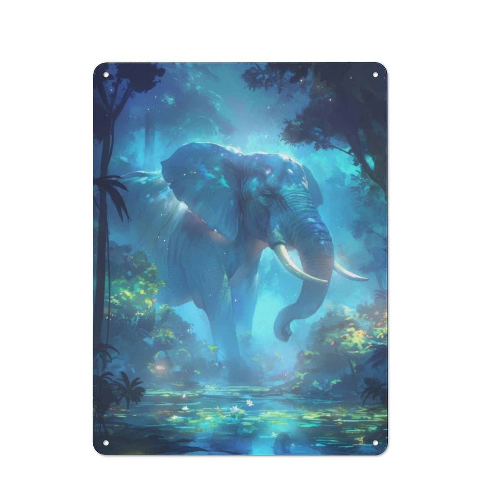 Junmoney Blue Elephant In Forest Vintage Printed Metal Sign 40X30cm For Café Or Home Bar, New Home Wall Decor For Hospitality Decor Collectors