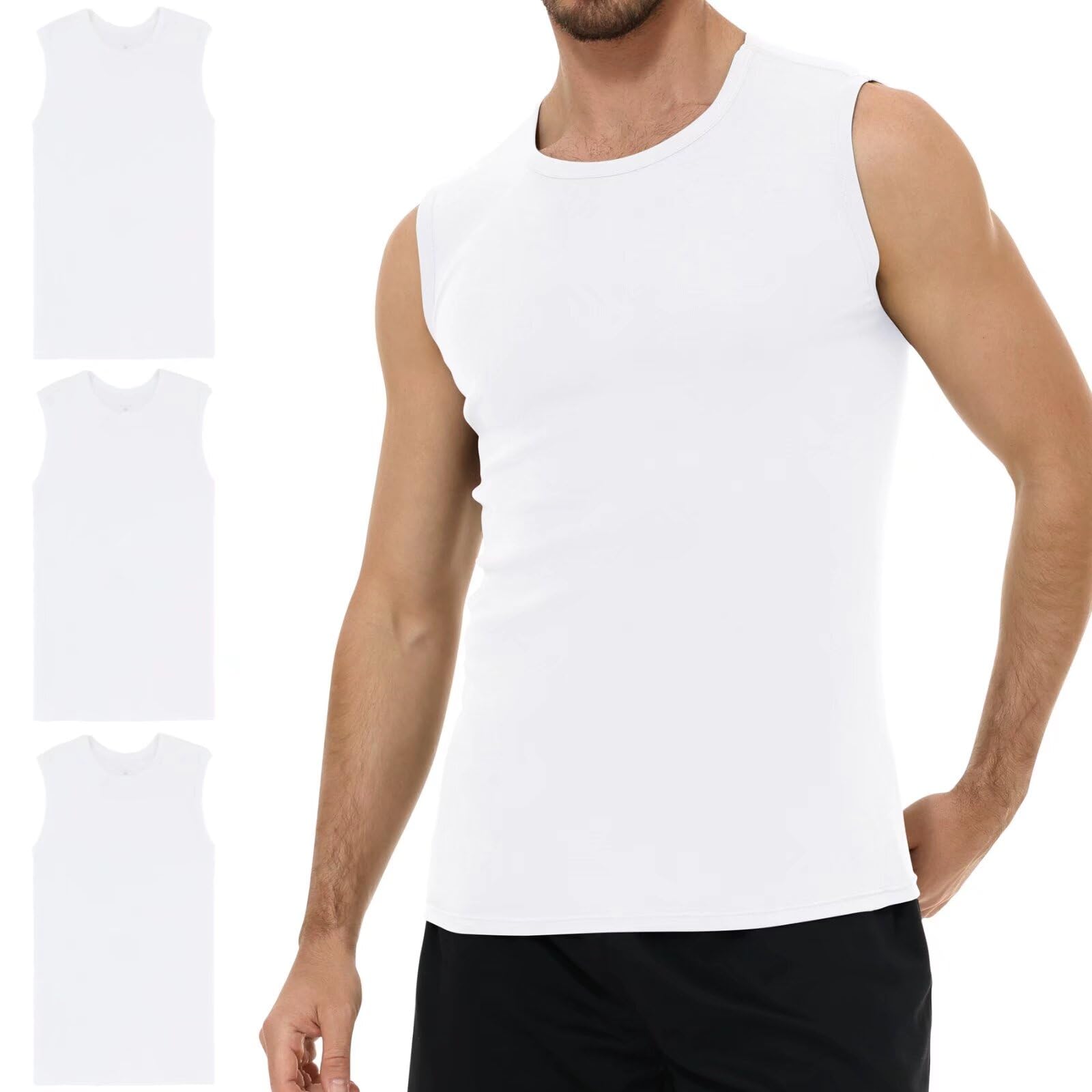 YouShow 3er Pack Unterhemd Herren 100% Baumwolle Tank Top Ärmellos mit Rundhals