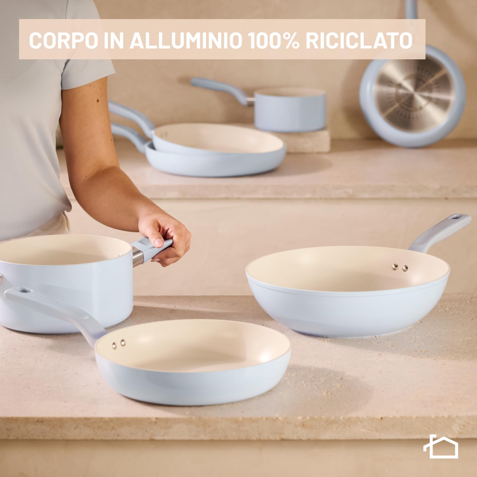 Lagostina Brezza, Casseruola Fonda con Manico Lungo Antiaderente Ø 16 cm, Rivestimento Mineralia, Indicatore di Calore Thermo-Signal, Manico Rivettato, Compatibile con Induzione