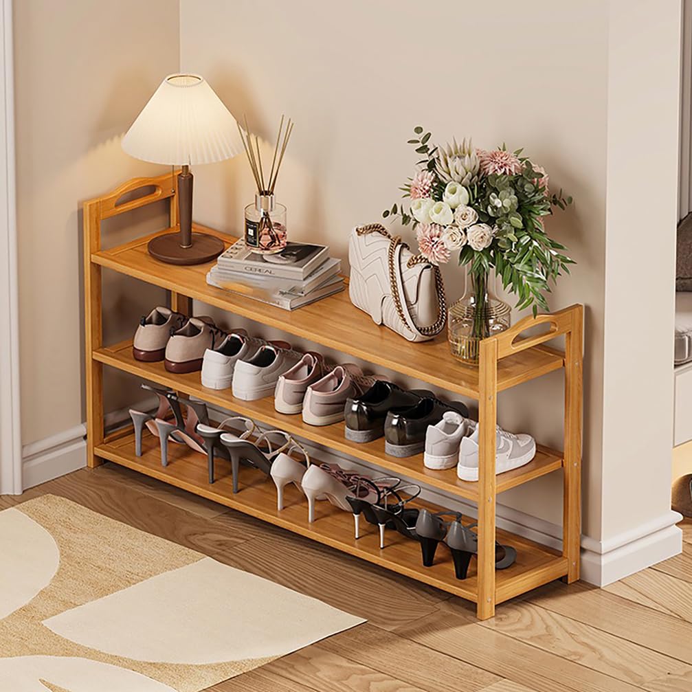 WYRNOBRX Vertical Shoe Rack - Tall Narrow Organizer 5 Tier Bamboo Shoen Shelf Skinny Shoe Organizer Space Saving Free Stackable for Entryway,Closet,Corner,Doorway,Natural,A/80
