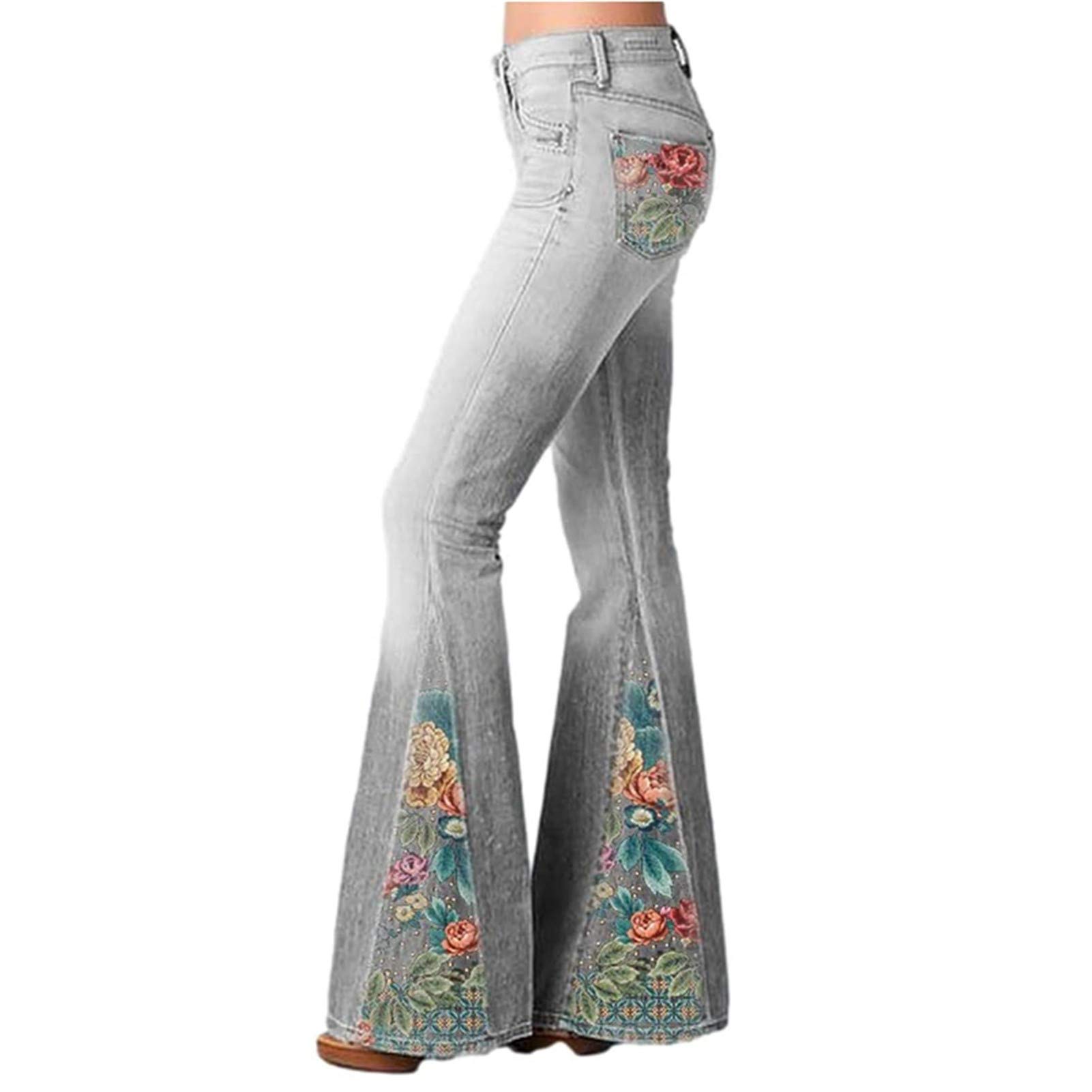 2021 nuevo gradiente flor impresa pantalones vaqueros acampanados para la  vendimia de las mujeres : Ropa, Zapatos y Joyería - Amazon.com