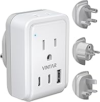 Vista 26 de VINTAR - Kit de adaptador de viaje universal, adaptador de enchufe internacional con 3 puertos USB (2 USB C, 3.4 A) y 2 salidas americanas, tipo A